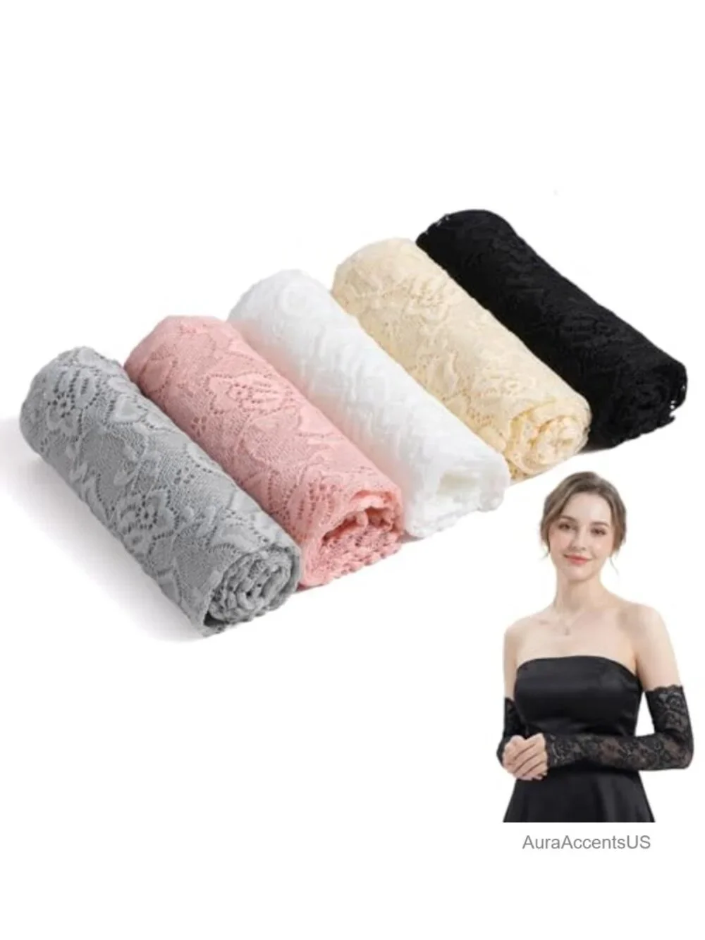 5 Pairs Women Lace Arm Sleeves Elegant Arm Covers Fingerless Warmers Set
